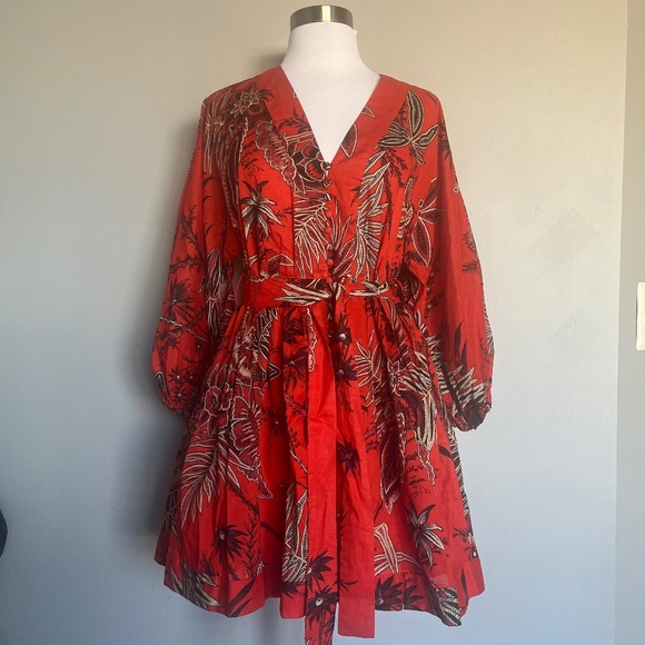 NWT Banana Republic Red Floral Leaves Mini Cotton Cocktail Mini Dress Petite XS - Picture 3 of 9